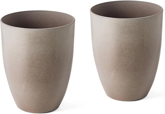 Glitzhome 16.75" H Tall Outdoor Planters Set of 2, Large Planters for Outdoor Plants, Modern Faux Ceramic Texture Round Tall Planter with Drainage Holes,Large Flower Pots for Indoor Garden,Sand Beige