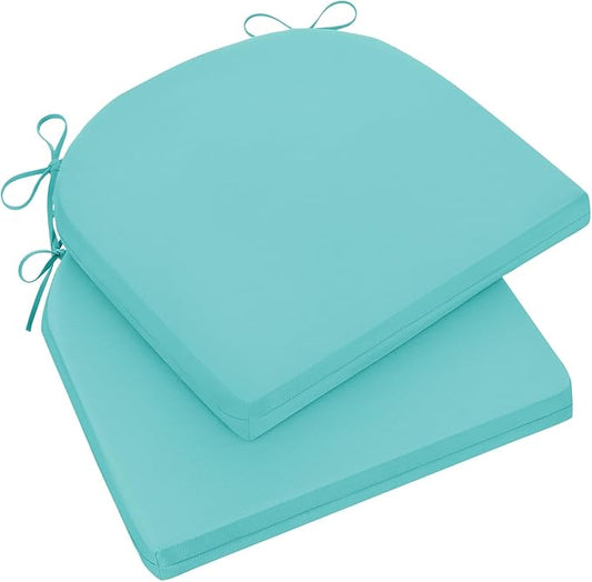 Wellsin Outdoor Chair Cushions for Patio Furniture, 3-Year Color Fastness Patio Chair Cushions Set of 2, Water Resistant Round Corner Outdoor Seat Cushions 17"X16"X2", Teal