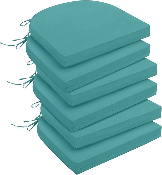 downluxe Outdoor Chair Cushions Set of 6 for Patio Furniture, Water-Resistant Patio Chair Cushions with Ties, High Density Foam Outdoor Seat Cushion, 17" X 16" X 2", Teal