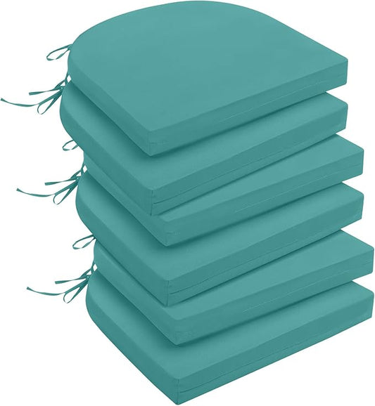 downluxe Outdoor Chair Cushions Set of 6 for Patio Furniture, Water-Resistant Patio Chair Cushions with Ties, High Density Foam Outdoor Seat Cushion, 17" X 16" X 2", Teal