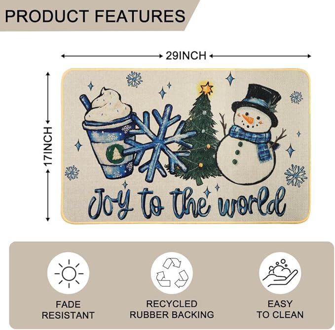 Christmas Welcome Doormat，Winter Outdoor Snowman Ice Cream Snowflake Xmas Tree Rug Decor Floor Front Door Mat Non-Slip Entrance Mat for Home Kitchen Bathroom Decorations 17 X 29 Inch