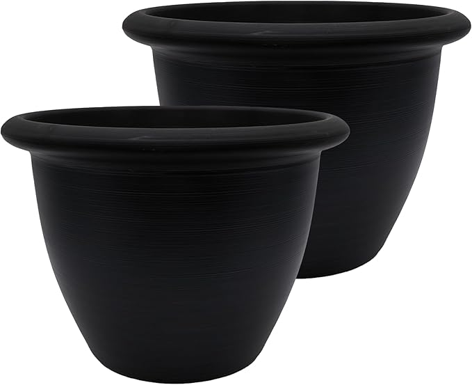 The HC Companies Sevilla Flower Planters - Outdoor & Indoor Planter - Round Self Watering Plant Pots for Herbs & More (9”, Black, Pack of 2)