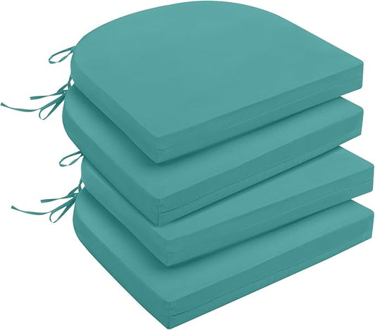 downluxe Outdoor Chair Cushions Set of 4 for Patio Furniture, Water-Resistant Patio Chair Cushions with Ties, High Density Foam Outdoor Seat Cushion, 17" X 16" X 2", Teal