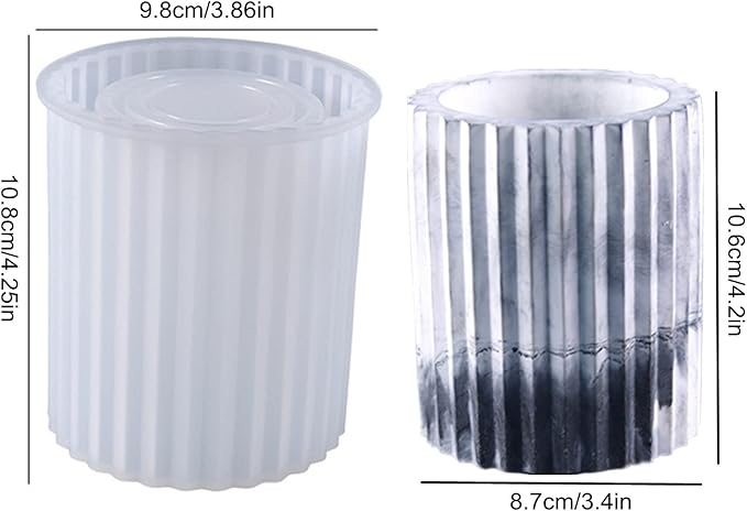 Round Vertical Stripe Flower Pot Silicone Mold Plaster Succulent Planter Vase Concrete Mold Candle Jar/Pen Container Epoxy Resin Cement Clay Mould