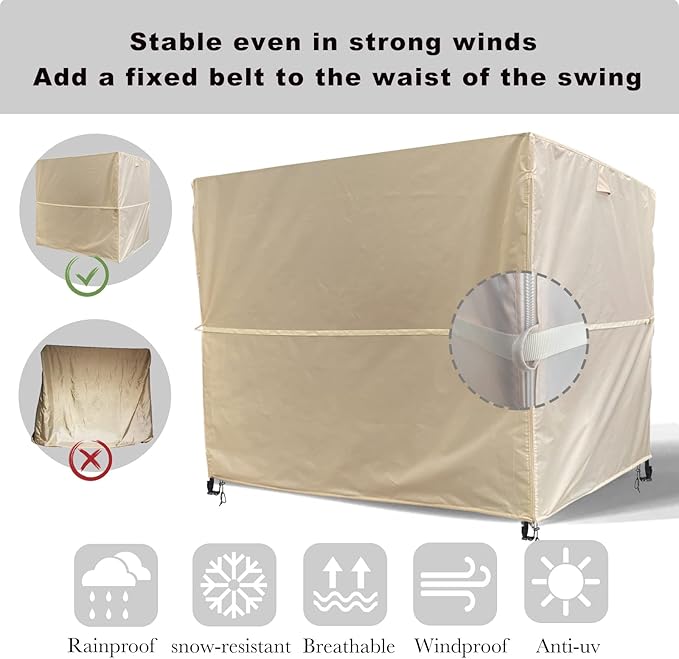 Ourdoor Swing Cove,2 Triple Seater Hammock Cover Garden Swing Cover Garden Hammock Glider Chair Cover Outdoor Swing Cover UV Resistant Swing Canopy Cover (65 * 49 * 66 in) Beige