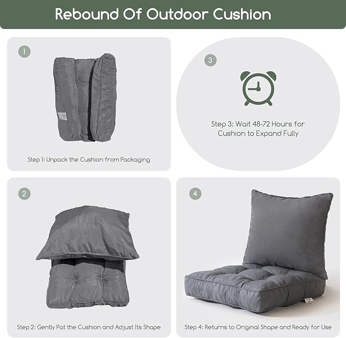 HIGOGOGO 22 x 22 Outdoor Cushions for Patio Furniture, Outdoor Seat Cushions with Resistant Waterproof Cover for Yard Garden, Grey