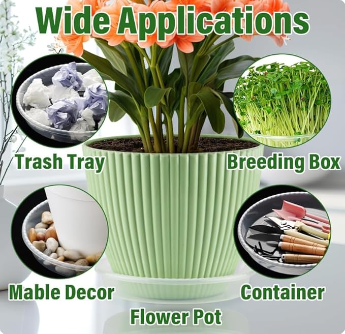 13 Inch Plant Saucers,5 Pack Clear Plastic Plant Trays,Heavy Duty Thick Pot Drip Trays for Indoor Outdoor Flower Pots,Transparent Water Catcher for Large Planters
