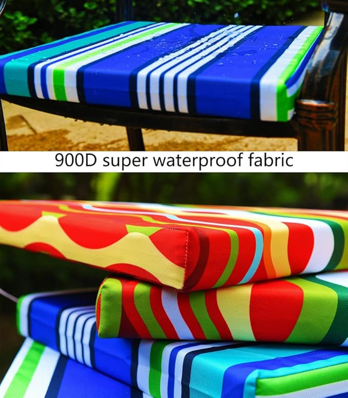 Indoor/Outdoor Chair Cushions Set Of 4 Waterproof,Square Corner Outdoor Cushions For Patio Furniture - Patio Chair Cushions With Ties,Memory Foam Oudoor Cushions17"X17", Blue Stripes