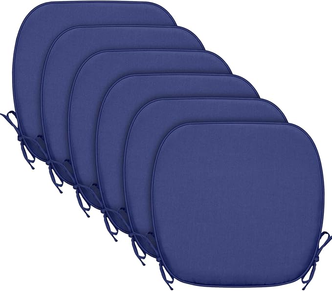 SleepMan Outdoor 17"x16" Chair Cushions with Ties Set of 6, Water Resistant All Weather U-Shape Seat Pads for Patio Garden Furniture Indoor Fade Resistant Patio Cushions (Dark Blue)