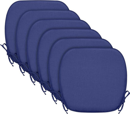 SleepMan Outdoor 17"x16" Chair Cushions with Ties Set of 6, Water Resistant All Weather U-Shape Seat Pads for Patio Garden Furniture Indoor Fade Resistant Patio Cushions (Dark Blue)