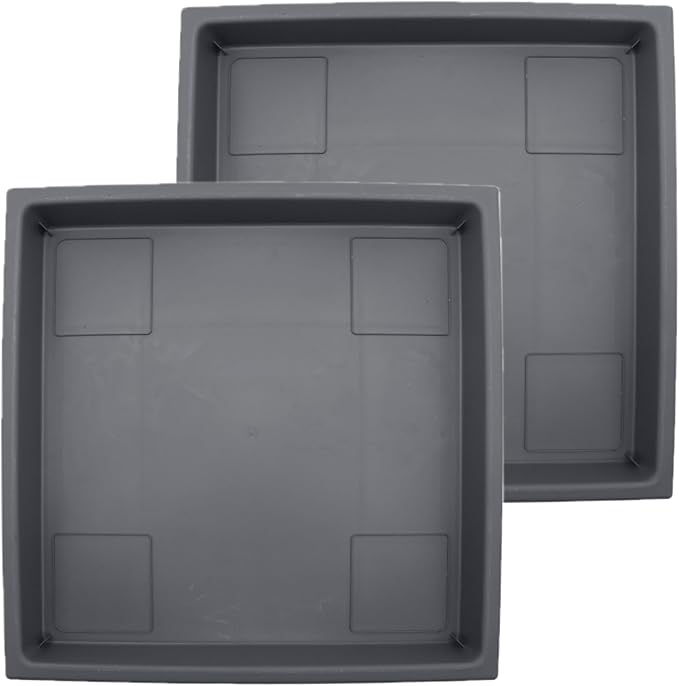 The HC Companies 14 Inch Accent Square Plant Saucer, Lightweight UV-Resistant Plastic Outdoor & Indoor Flower Pot Tray, 2-Pack Plant Pot Trays for Garden & Home Decor, Warm Gray