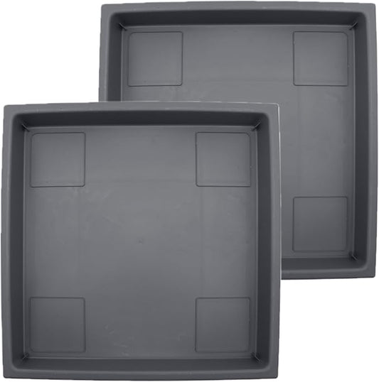 The HC Companies 14 Inch Accent Square Plant Saucer, Lightweight UV-Resistant Plastic Outdoor & Indoor Flower Pot Tray, 2-Pack Plant Pot Trays for Garden & Home Decor, Warm Gray