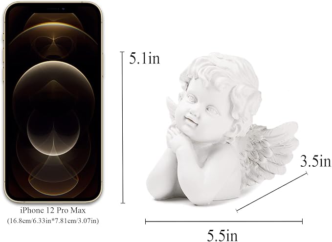 BRABUD Resin White Angle Statue Praying Cherub Statue Indoor Outdoor Home Garden Wings Angel Decoration Figurine Collection 5.1'' TQGJBS69