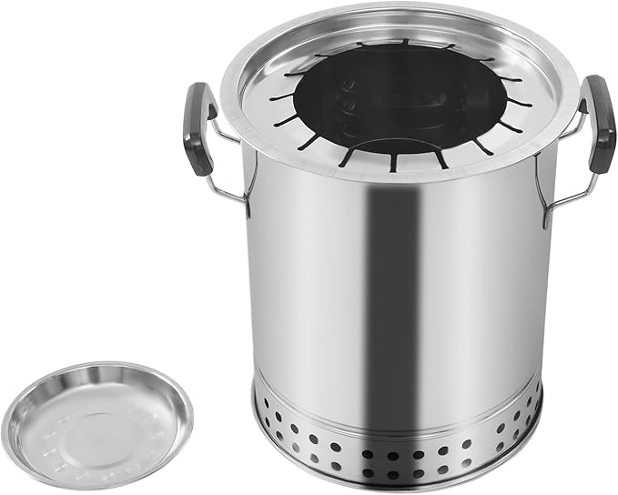 Smokeless Barbecue Stainless Steel Surround Charcoal Barrel Grill, Portable Kebab Charcoal Grill w/30 Skewers & Grilling Accessories Set for Picnics Camping Traveling Parties Beaches Gardens, 10.2"