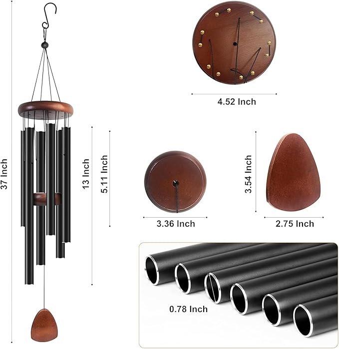 Large 37 Inch Large Aluminum Wind Chimes Outdoor Zen Wind Chimes for Garden, Patio, Yard Decoration Classic Design with Wind Catc her Unisex Gift Idea for Birthday, Housewarming