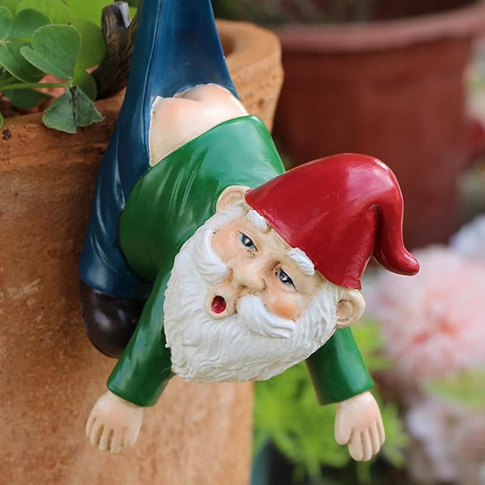 OwMell Garden Decor Statue Flower Pot Hugger, Outdoor Figurine Planter Hugger for Flowerpot, Patio, Balcony, Porch, Yard, Lawn Ornament Outdoor Decor Gifts Plant Decoration - Gnome