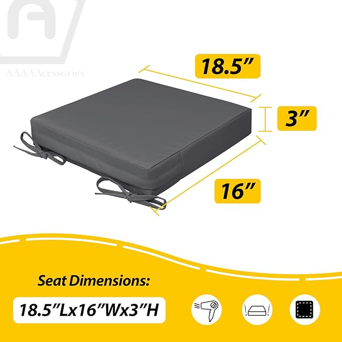 AAAAAcessories Outdoor Seat Cushions for Chairs, Waterproof, Fade-Resistant, 18.5" x 16" x 3", Patio Furniture Replacement Cushions, Set of 2, Dark Gray