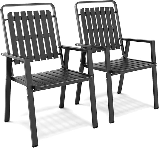 350LBS Outdoor Patio Chairs Set of 2, Patio Dining Chairs with Metal Frame, Heavy-Duty Outdoor Chairs with Armrest for Garden, Poolside, Backyard, Lawn
