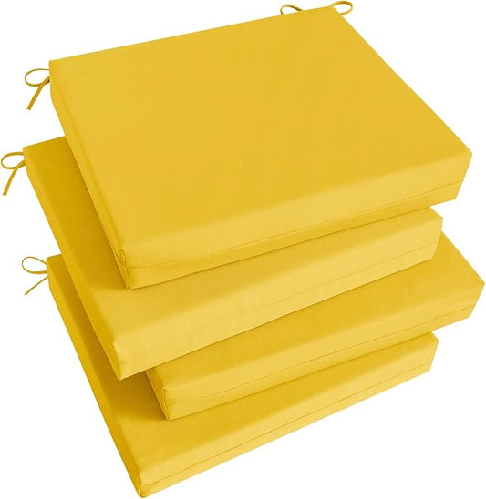 Basic Beyond Outdoor Chair Cushions Set of 4, Square Corner Outdoor Cushions for Patio Furniture, Water Resistant Patio Chair Cushions with 2 Ties, 18.5x16x3, Yellow