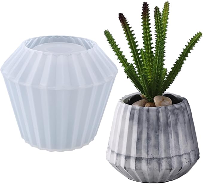 Vertical Stripes Wide Mouth Flower Pot Silicone Mold Succulent Planter Vase Cactus Concrete Mold Epoxy Resin Candle Pen Holder Plaster Cement Clay Mould
