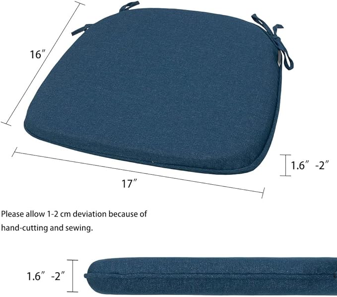 Magpie Fabrics Outdoor/Indoor 17"x16"x2" Chair Cushions with Ties Set of 4, Waterproof All Weather U-Shape Seat Pads Decoration for Patio Garden Furniture Home Office (Dark Blue)