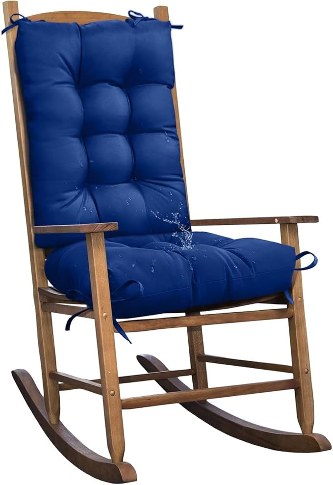 1 Pack Outdoor Chair Cushion Set Dark Blue Rocking Chair Cushion with Ties Overstuffed Seat Back Pad for Outdoor Indoor Chair Use