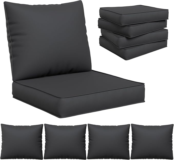 UDPATIO Outdoor Cushions for Patio Furniture, 4'' Replacement Cushions for Outdoor Furniture, Set of 4 Water-Resistant Outdoor Sectional Cushions for Sofa Couch Chair (Black)