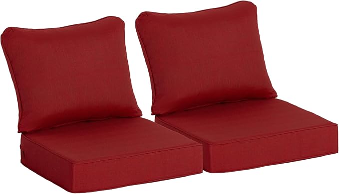 24x24 Inch Outdoor Deep Seat Cushions Set of 2,Thick High-Density Foam, Water-Resistant, Piped Edges & YKK Hidden Zipper for Patio Furniture,Chili