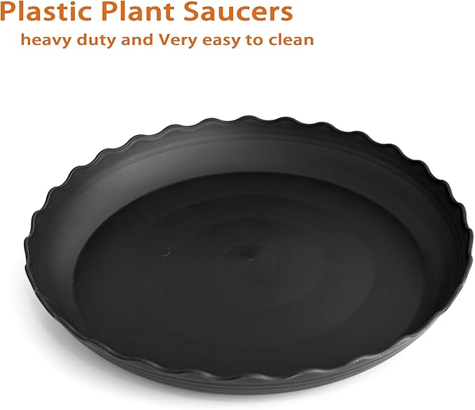 2 Pack of 12 inch Plant Saucer Plant Tray, Plastic Plant Saucer, Heavy Duty Plant Tray for Pots, Plant Saucers for Indoors Planter, Garden Water Plate Bowls for Gallon Grow Bags (Black)