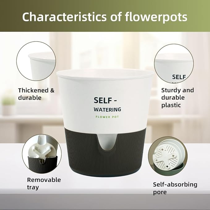 5/6.5/7.5 Inch Self Watering Pots for Indoor/Outdoor ,2 Pack plastic Planters for Indoor Plants with Drainage Holes and Saucers, Modern Decorative Flower Pot for Plants (White, 5 inch)