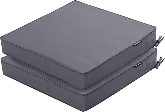 Outdoor Chair Cushions 16 x 17 Inch Water Resistant Patio Chair Cushions with Tie 3 Year Color Fastness Thick Outdoor Seat Cushion for Garden Lawn Patio Furniture Dark Grey Set of 2