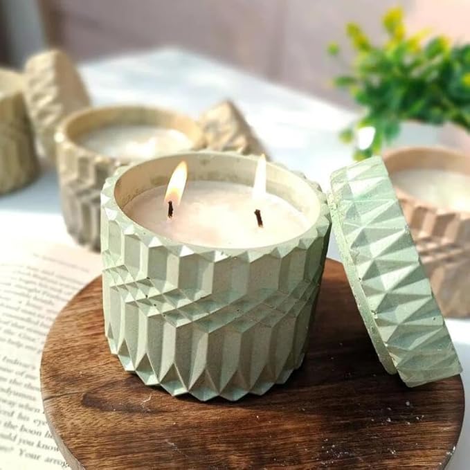 Storage Boxes with Lids - Concrete Round Stripe Molds for Storage and Candle Holders (Set of S)