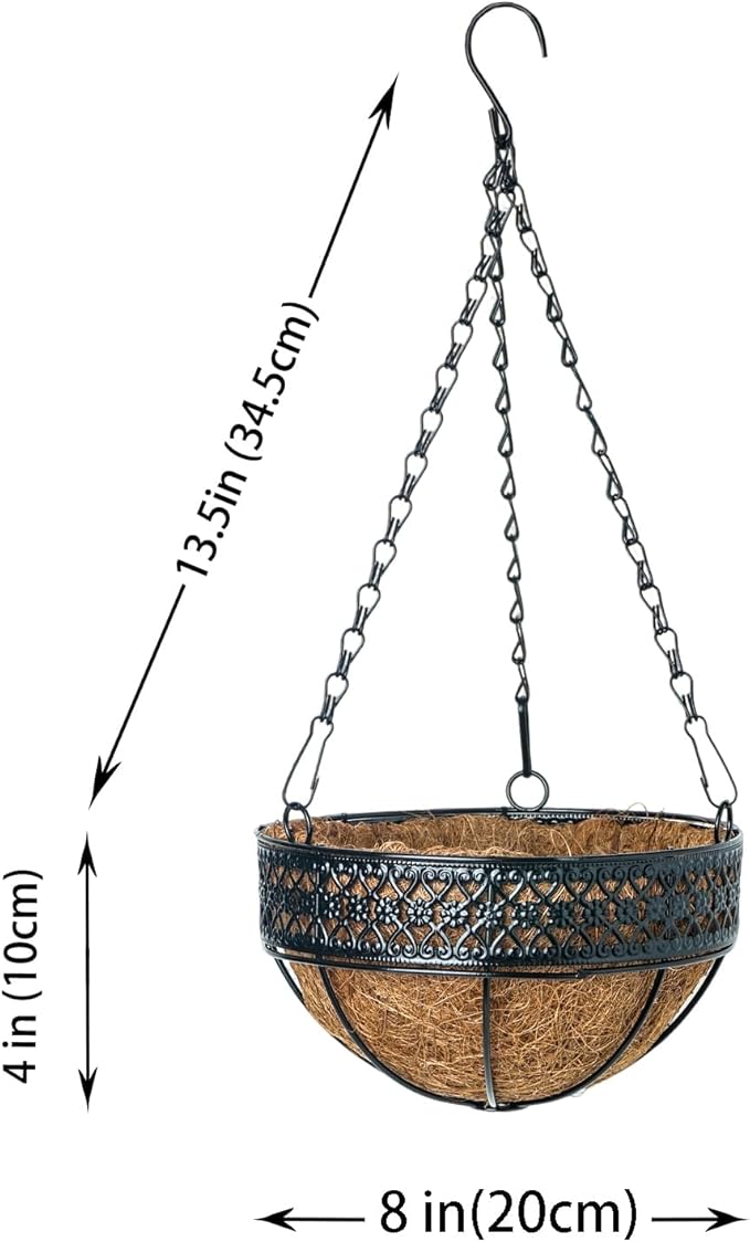 LX7 3-Pack Hanging & Wall-Mounted Plant Baskets with Natural Coconut Fiber Liner, Decorative Planters for Home Garden Patio Yard (3Pack EXPHanger, 8Inch)