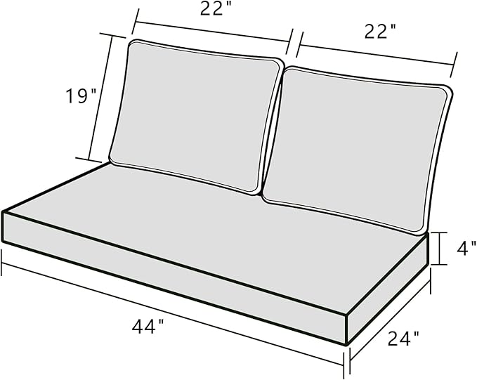 Outdoor Loveseat Cushion Set 44''x24'', Outdoor Cushions for Patio Furniture with Fastness Cover, Water Repellent Outdoor Seat Cushion and Couch Back Cushions for Bench, Swing (Beige, 2 Sets)