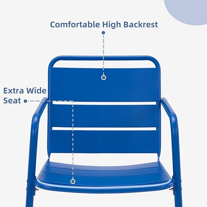 MELLCOM Patio Chairs Set of 2, Small Patio Furniture Set - 2 C-Spring Metal Chairs, Outdoor Bistro Set for Balcony, Front Porch, Poolside, Garden, Deck, Indoor, Blue