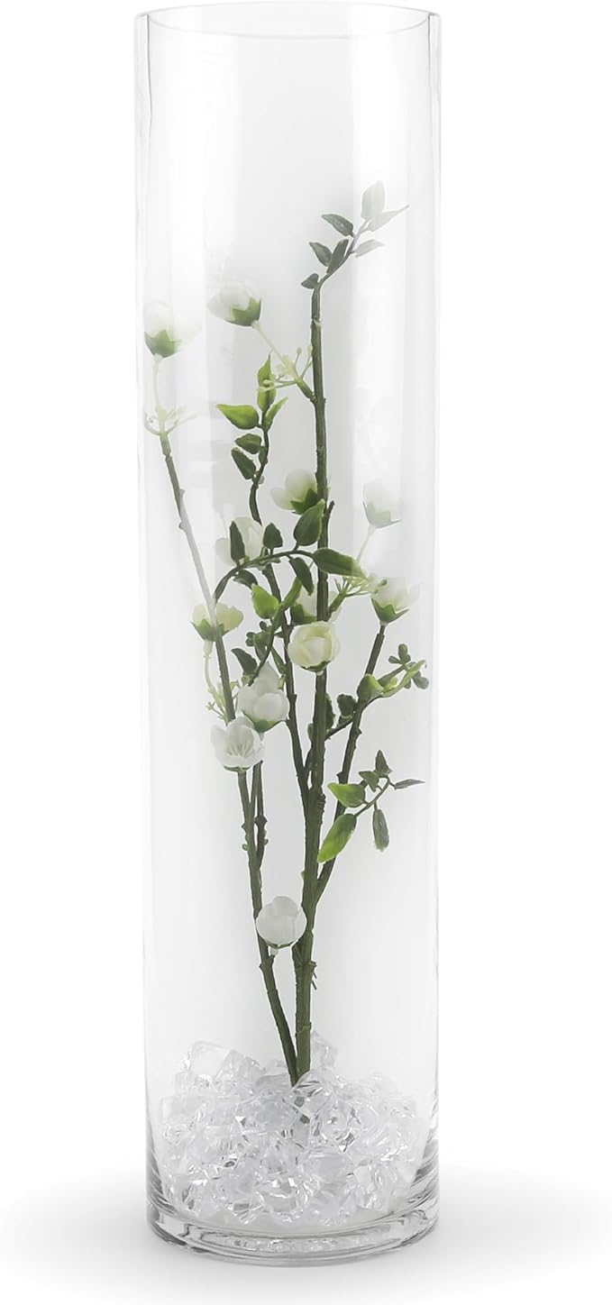 WGVI Quality Thick Weighted Tall Clear Cylinder Glass Vases, 4" W x 16" H, Flower Arrangement Floating Candle Holders Wedding Centerpieces Event Floral Container Home Decor, Bulk Wholesale, 12 Pcs