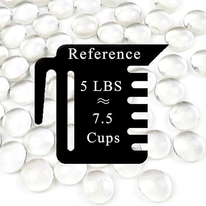5Lb Clear Glass Pebbles, Flat Glass Marbles, Decorative Glass Gem Stones for Vase Fish Tank Fountains Crafts Centerpieces Fire Pit and Home Decor