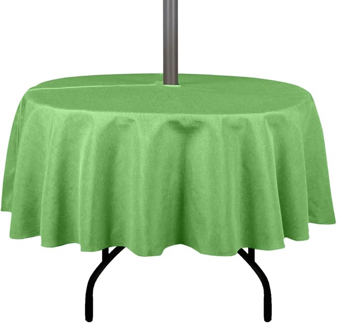 Outdoor Tablecloth Wrinkle-Free Stain Resistant Waterproof Polyester Fabric Table Cover with Zipper Umbrella Hole for Picnic/Party/Dinner/Patio Garden(60inch Round,Zippered,Olive Green)