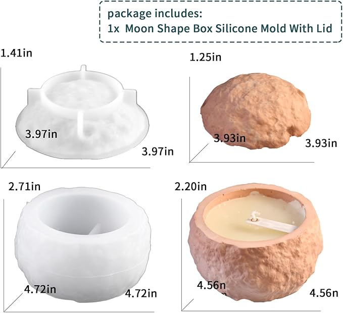 Storage Box Silicone Molds, Moon Shape Candle Holder Jewelry Container Resin Concrete Mold, Unique Round Epoxy Resin Casting Molds for Trinket Holder Succulent Pot Art Craft Decor