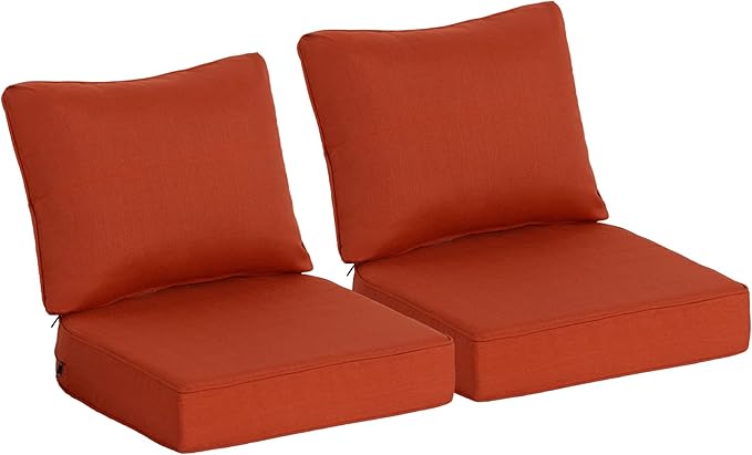 24x24 Inch Outdoor Deep Seat Cushions Set of 2,Thick High-Density Foam, Water-Resistant, Piped Edges & YKK Hidden Zipper for Patio Furniture,Quarry Red