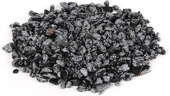 IMALY Snow Black Tumbled Chips Stone Polished Crushed Healing Crystal Quartz Pieces Irregular Shaped Stones for Home Decorative Stones Vases Plants Succulents 0.5lb