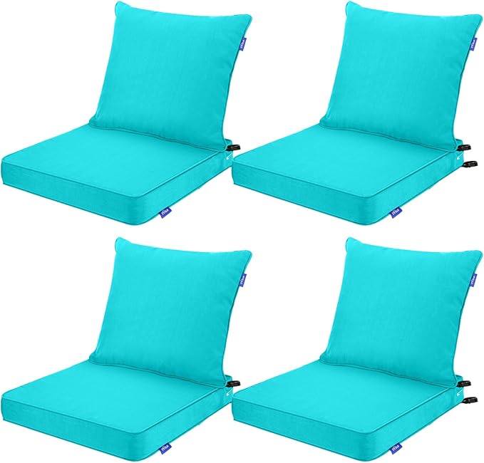 Deep Seat Cushions, Outdoor Cushions, Patio Furniture Cushions, Deep Seat & Back Cushion Patio Cushions for Backyard Couch Sofa Fade Resistant (24x24x4 inches 4 Sets, Solid Peacock Green)