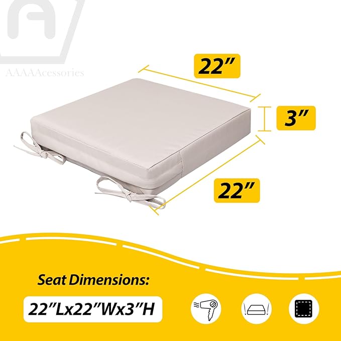 AAAAAcessories Outdoor Seat Cushions for Chairs, Waterproof, Fade-Resistant, 22" x 22" x 3", Patio Furniture Replacement Cushions, Set of 2, Sandstone Beige