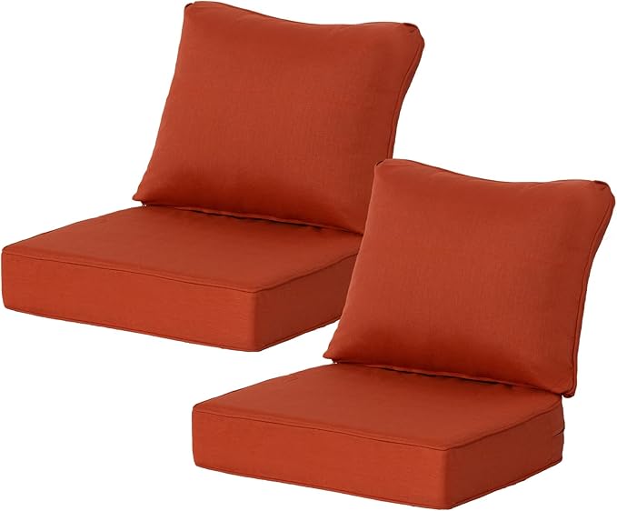 24x24 Inch Outdoor Deep Seat Cushions Set of 2,Thick High-Density Foam, Water-Resistant, Piped Edges & YKK Hidden Zipper for Patio Furniture,Quarry Red