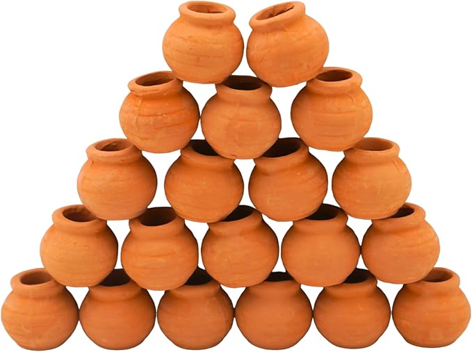 Mini Terracotta Pots – Small Clay Flower Pots for Succulents, Cactus, DIY Crafts, Fairy Garden, School Projects, Mini Planters – Set of 20 (Belly (No Drain Hole), 0.5 Inch)