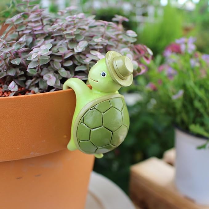 Cute Cartoon Tortoise Flower Pot Hugger Figurine Resin Climbing Turtle Statue Outdoor Hanging Animals Sculpture Planter Pot Decorations for Garden Patio Lawn Yard Ornaments