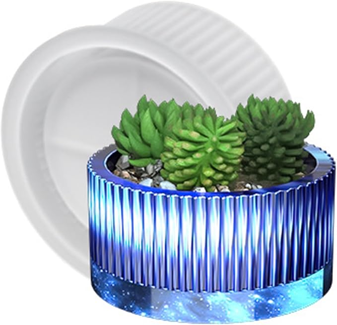 Round Striped Concrete Flower Pot Silicone Mold Succulent Planter Vase Cement Clay Mold Plaster Epoxy Resin Storage Box Mould