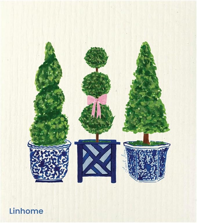 Garden Collection Swedish Dishcloth, Reusable Paper Towel, Super Absorbent Cellulose Sponge, Kitchen Cleaning Cloth, Washable & Compostable (Trio Topiary - 1 Pack)