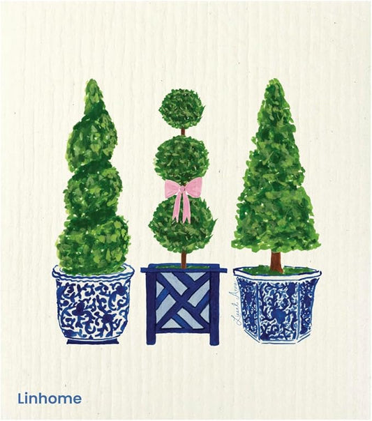 Garden Collection Swedish Dishcloth, Reusable Paper Towel, Super Absorbent Cellulose Sponge, Kitchen Cleaning Cloth, Washable & Compostable (Trio Topiary - 1 Pack)