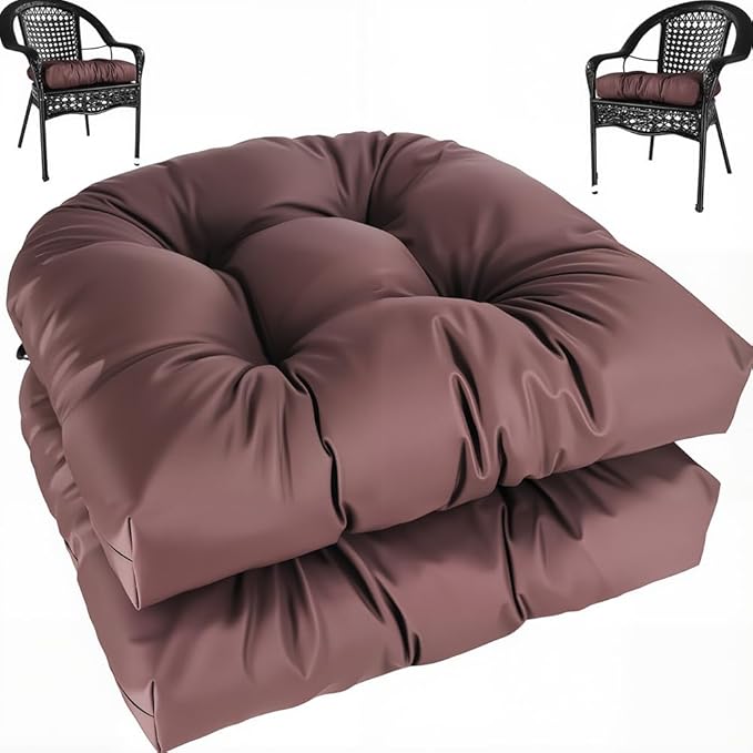amberr Outdoor Chair Cushions Set of 2, Waterproof Outdoor Seat Cushions for Patio Furniture,Wicker Chair Cushions with Adjustable Straps (Walnut, 19" x 19"x 5"（2 Pack)